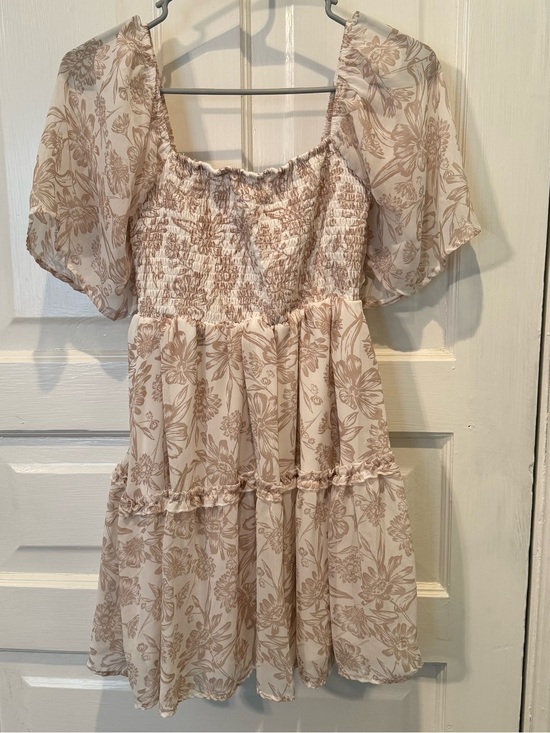 Justify Dresses & Skirts - Justify Beige Floral Smocked Babydoll Dress